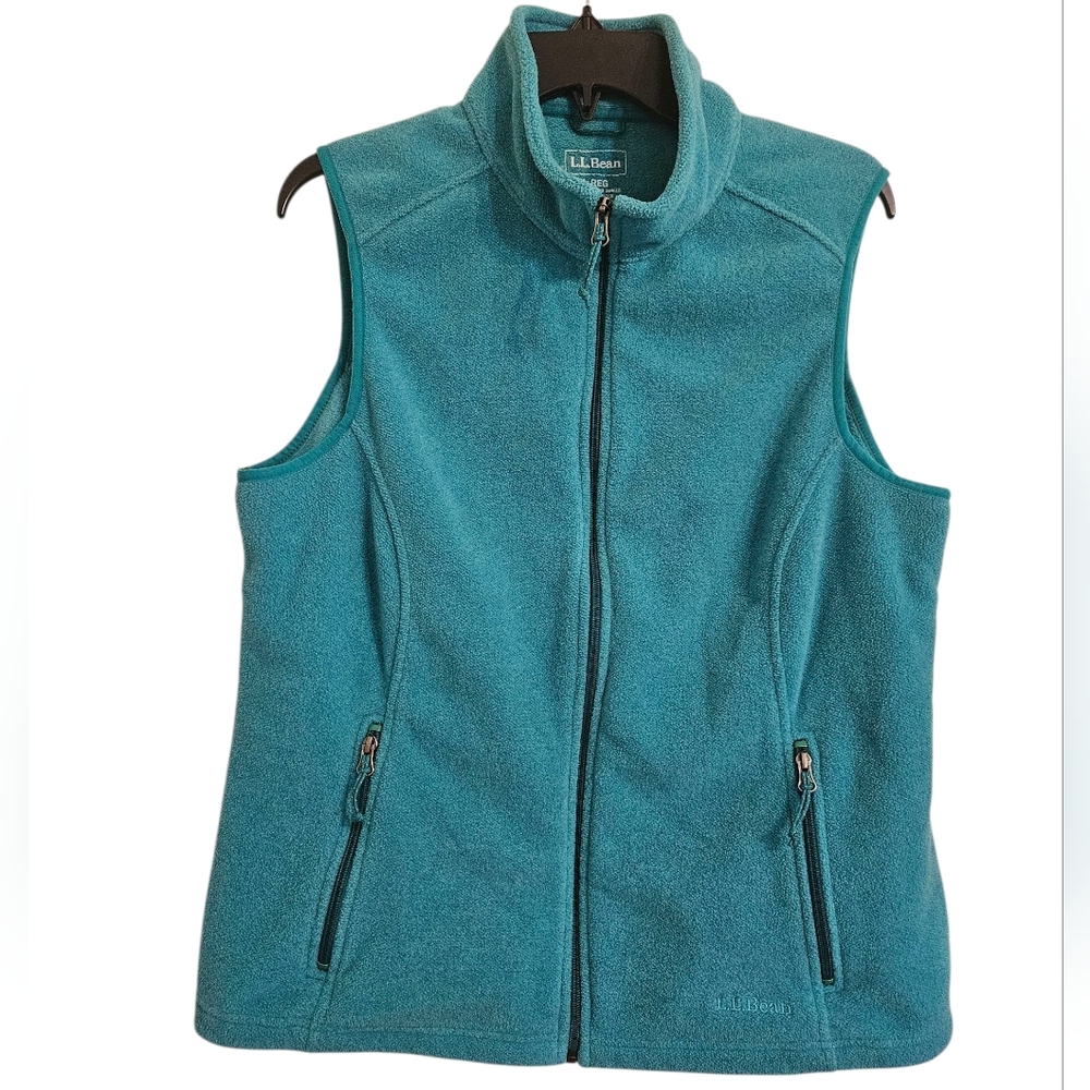 L.L. Bean Polartec Recycled Fleece Teal Blue Green Women's Zip Up Vest Sz L
